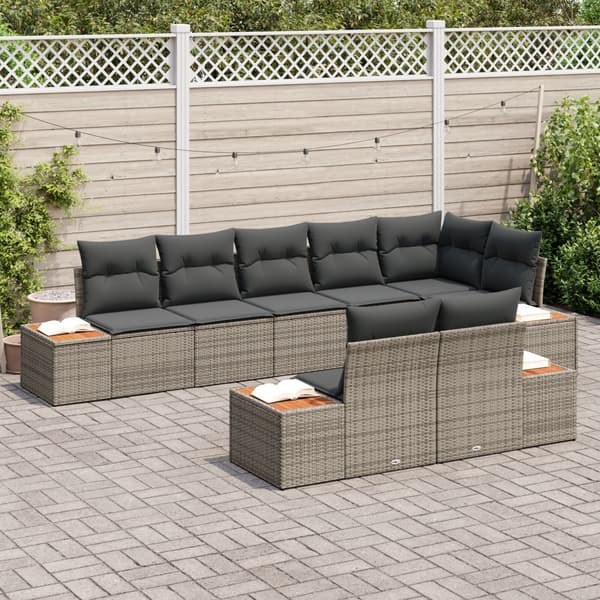 Trädgårdsoffset med kudde 8 pcs Grå Poly rattan