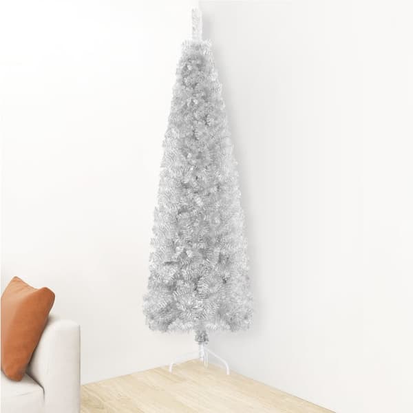 Smal halv plastgran med stativ silver 150 cm