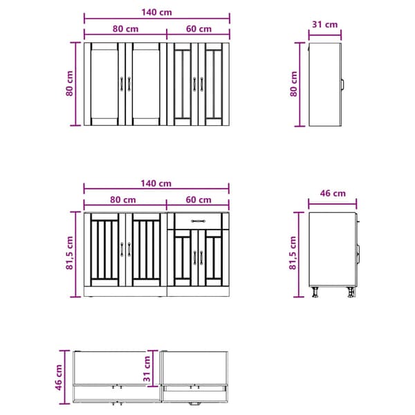 Köksenhet LUCCA 4 pcs Betonggrå Konstruerat trä