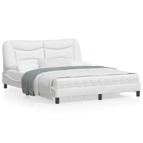 Bed Frame with LED without Mattress "Hvar" White 160x200 cm