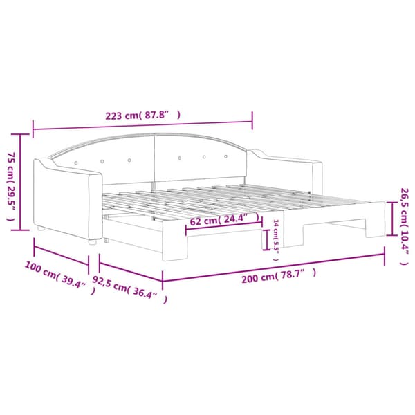 Dagbädd utdragbar gräddvit 90x200 cm tyg