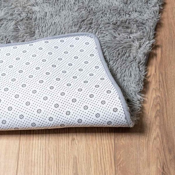 Ryamatta med lång lugg NAVARRA silvergrå 160x160 cm polyester