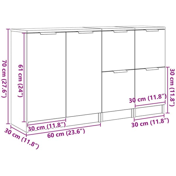 Sideboard 3 pcs Svart Ek Konstruerat trä