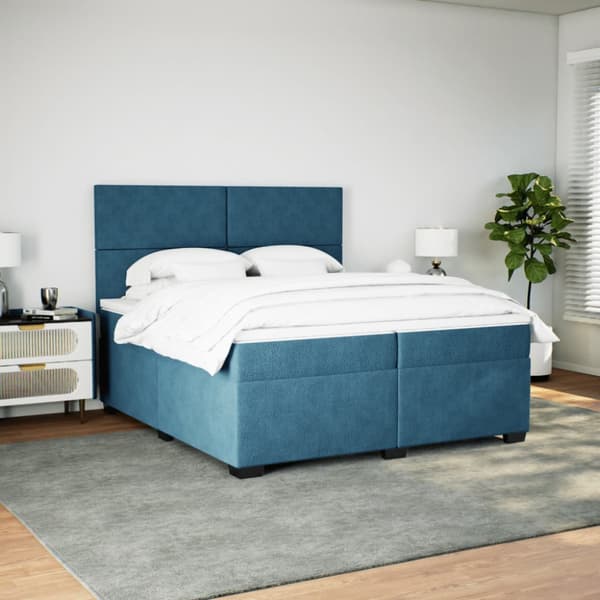 Ramsäng med madrass blå 200x200 cm sammet