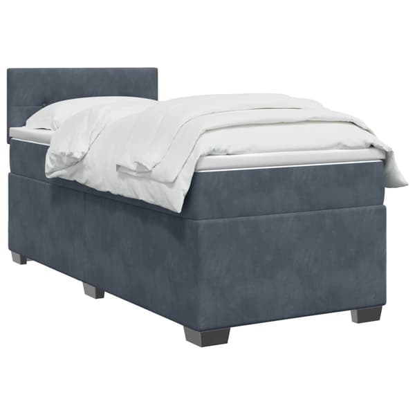 Boxspring säng med madrass och LED Mörkgrå 90 x 200 cm Sammet