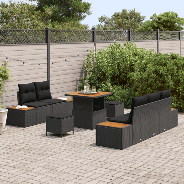 Trädgårdsoffset 8 pcs Svart Poly Rattan och Pulverlackerad Stål