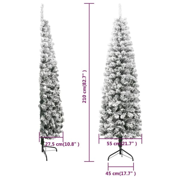 Smal halv plastgran med snö 210 cm