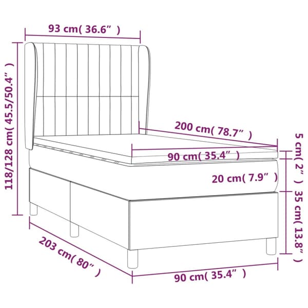 Ramsäng med madrass ljusgrå 90x200 cm sammet