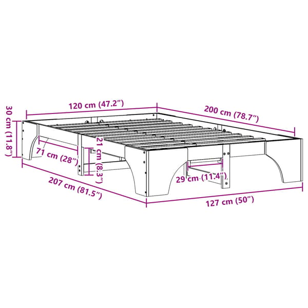 Sängram Vit 120 x 200 cm Massiv furu