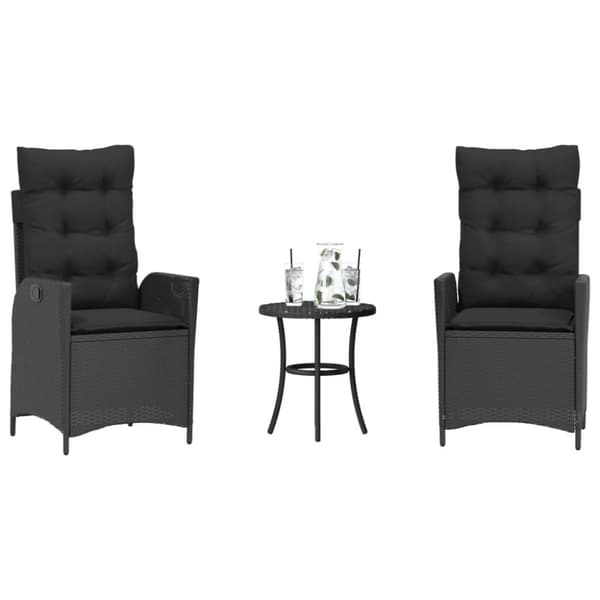 Caféset med dynor 3 delar svart konstrotting