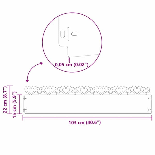 Gräskanter 10 pcs Vit 103 x 0,05 x 22 cm Stål