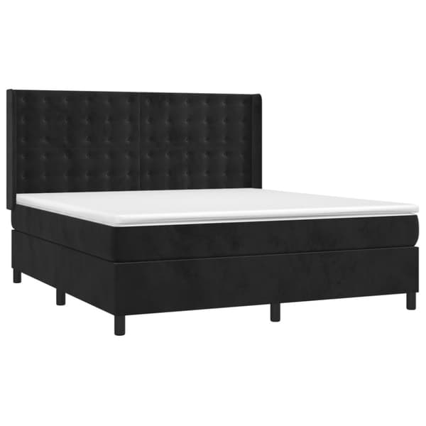 Ramsäng med madrass & LED svart 180x200 cm sammet