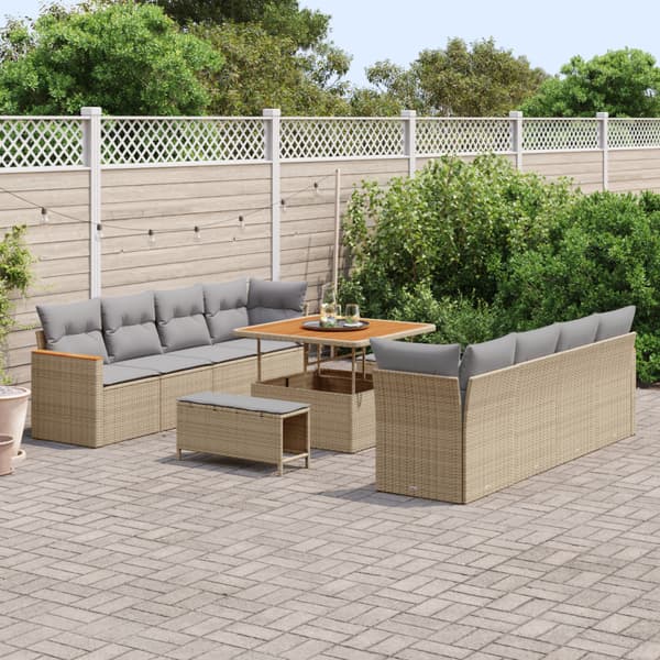 Trädgårdsoffset med kudde 12 pcs Beige konstrotting