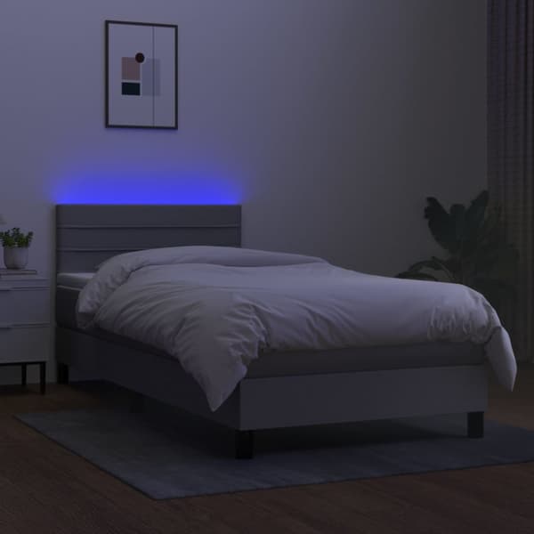 Ramsäng med madrass & LED ljusgrå 90x190 cm tyg