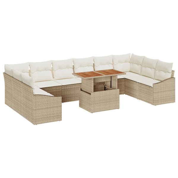 Trädgårdsoffset med lagring 11 pcs Beige Poly rattan