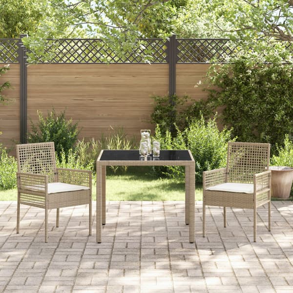 Trädgårdsmöbelset 3 pcs Beige konstrotting