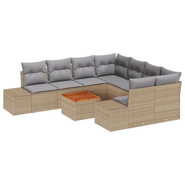 Trädgårdsoffset med kudde 9 pcs Beige konstrotting