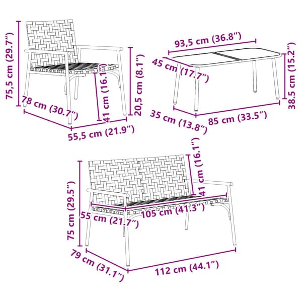 Trädgårdsmöbelset 4 pcs Brun konstrotting
