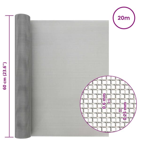 Nätduk 60 x 2000 cm 30 Mesh Rostfritt stål 201 Silver