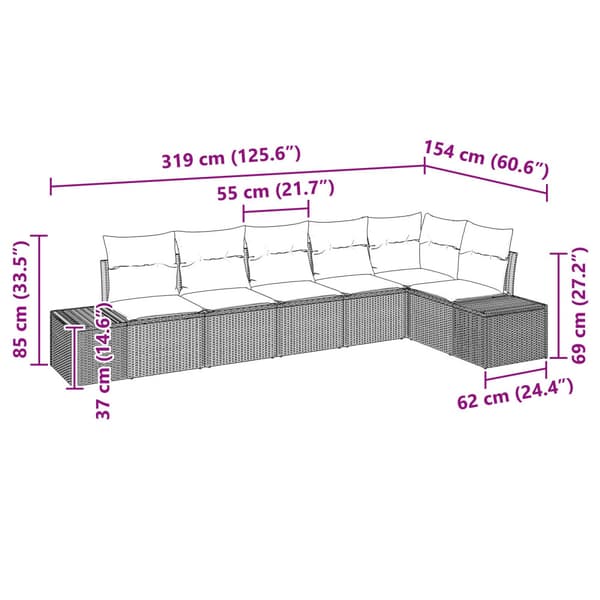 Trädgårdsoffset med kudde 6 pcs Grå konstrotting