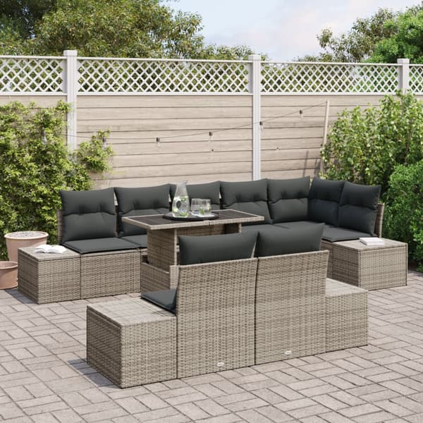 Trädgårdsoffset med lagring 9 pcs Grå Poly rattan