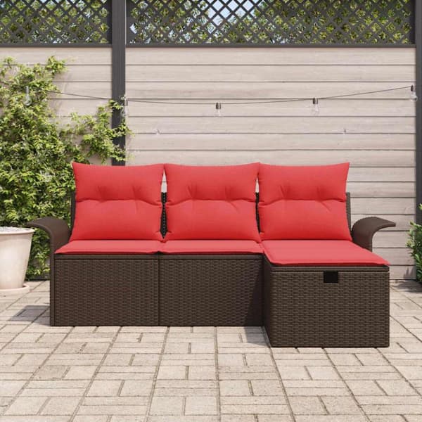 Trädgårdsoffset med kudde med lagring 4 pcs Poly rattan
