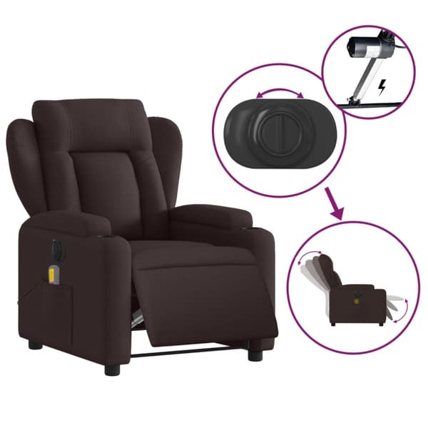 Elektrisk massagefåtölj mörkbrun tyg