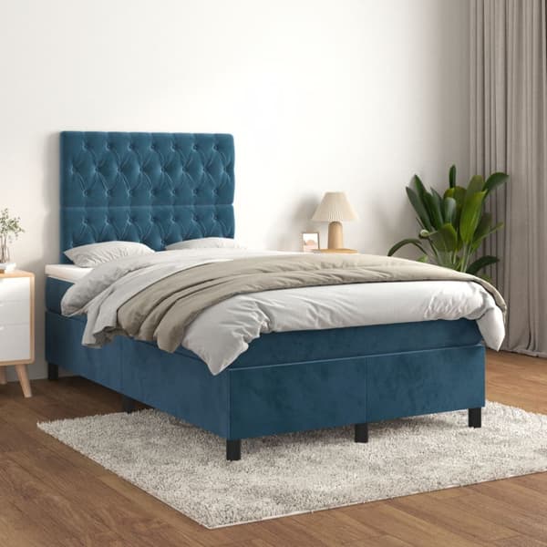 Ramsäng med madrass mörkblå 120x190 cm sammet