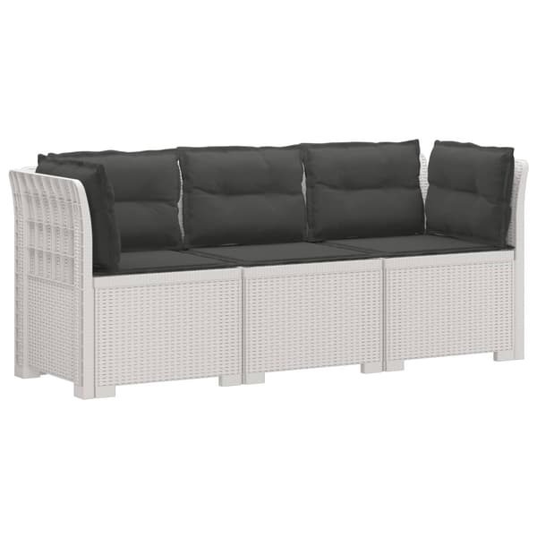 3-sits trädgårdsoffa med kuddar Rattan-look PP Vit