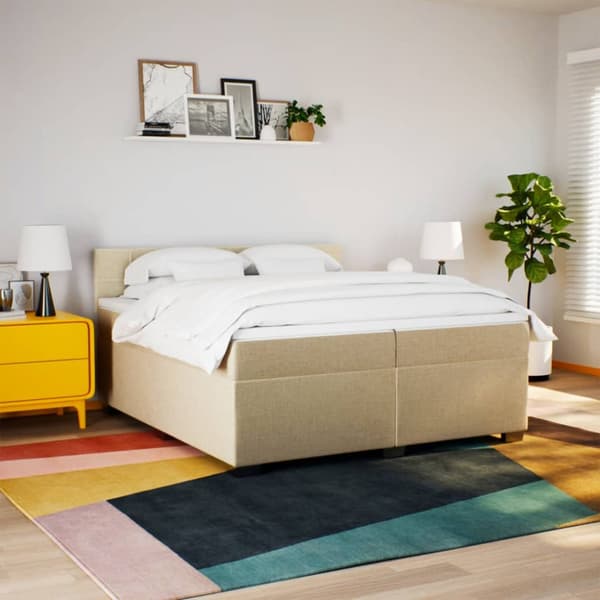 Ramsäng med madrass gräddvit 200x200 cm tyg