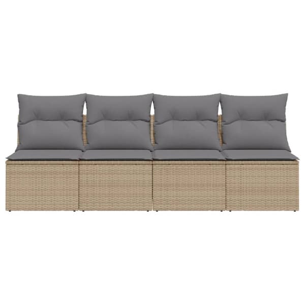 Trädgårdssoffa 4-sits med dynor konstrotting beige