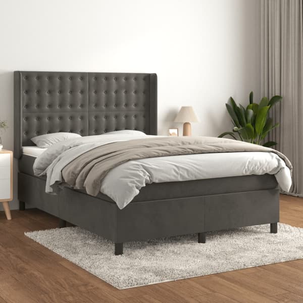 Ramsäng med madrass mörkgrå 140x190 cm sammet