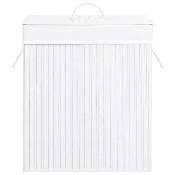 Tvättkorg bambu med 2 sektioner vit 100 L