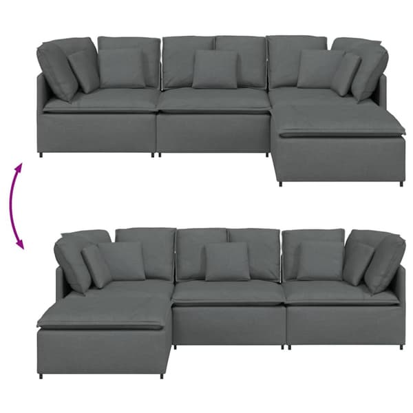 Modulsoffa med fotpall och dynor mörkgrå