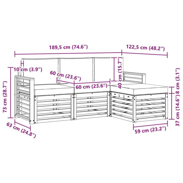 Utomhussoffset 4 pcs Vit och grädde 189,5 x 122,5 x 73 cm