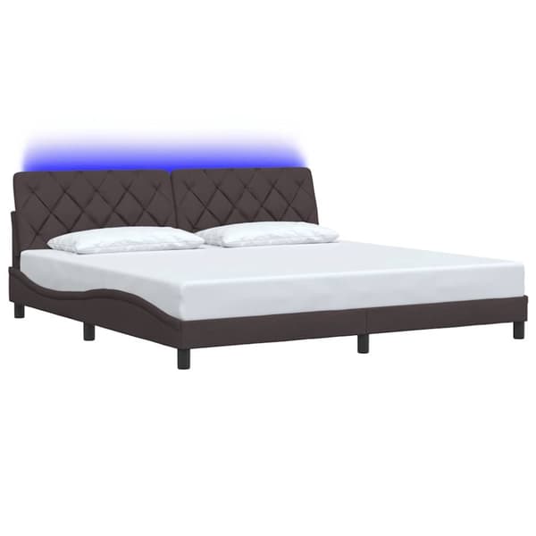 Bed Frame with LED without Mattress Dark Brown 200x200 cm Fabric