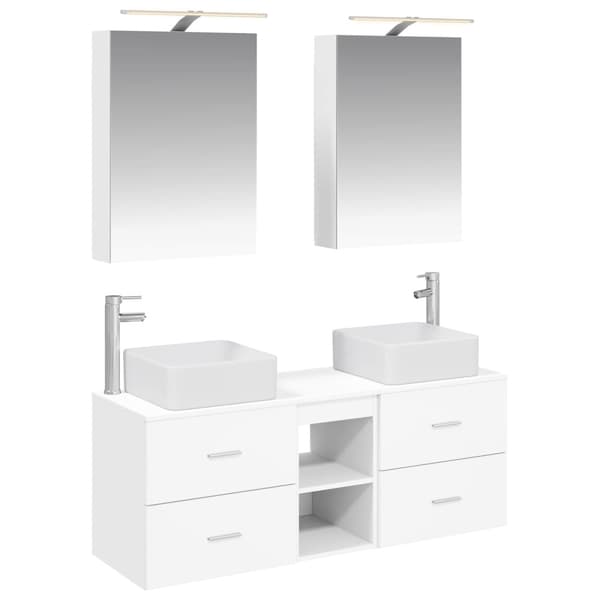 Badrumsmöbelset 5 pcs Vit Konstruerat trä och glas