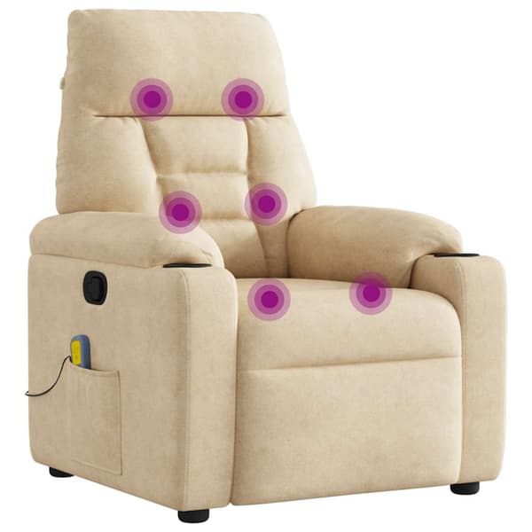Massagefåtölj gräddvit mikrofibertyg