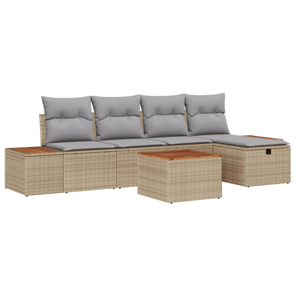 Trädgårdsoffset med kudde 6 pcs Beige Poly rattan