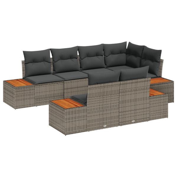Trädgårdsoffset med kudde med lagring 7 pcs Grå Polyrattan