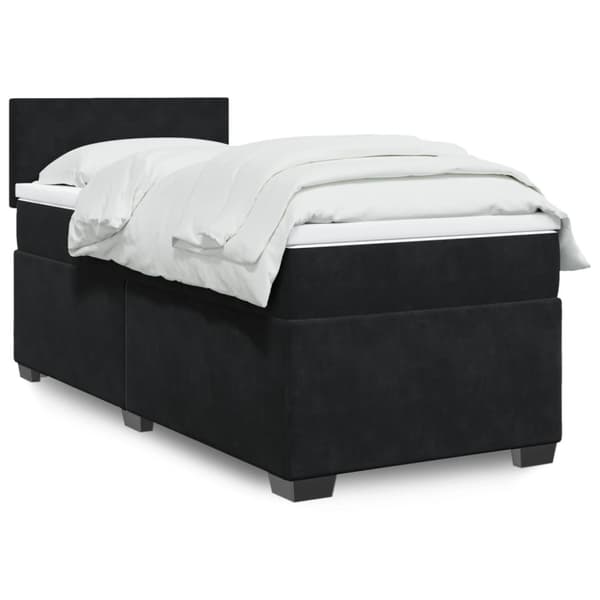 Ramsäng med madrass svart 90x200 cm sammet