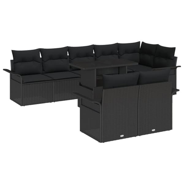 Trädgårdsoffset med kudde 9 pcs Svart Poly rattan