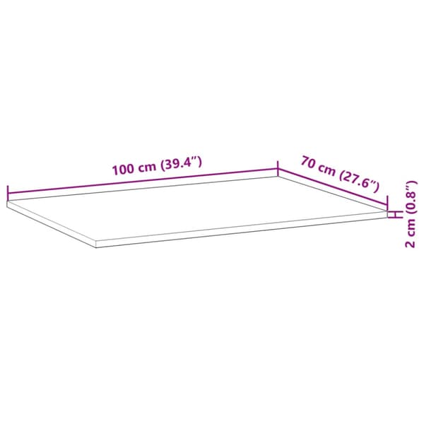 Bordsskiva rektangulär 100x70x2 cm massivt akaciaträ