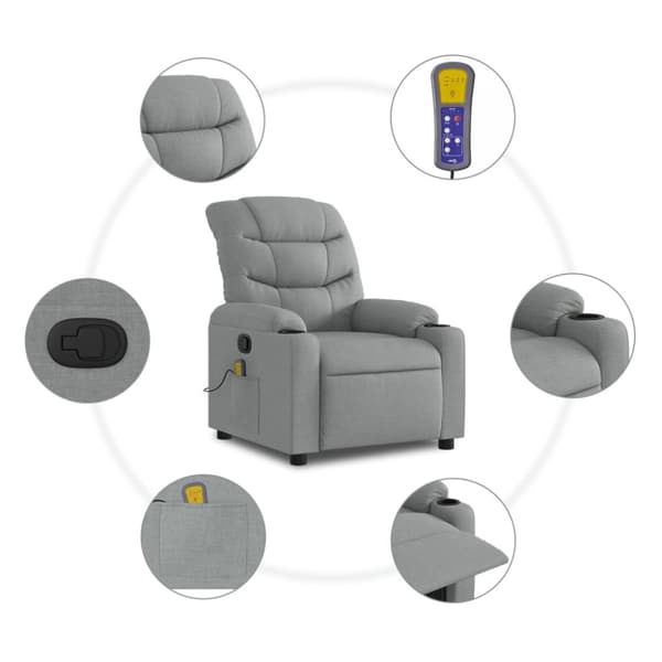Massagefåtölj ljusgrå tyg