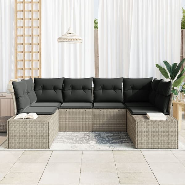 Trädgårdsoffset med lagring 6 pcs Ljusgrå Poly rattan