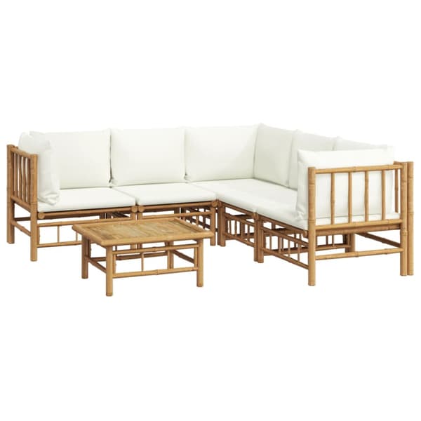 Loungegrupp 6 delar gräddvita dynor bambu