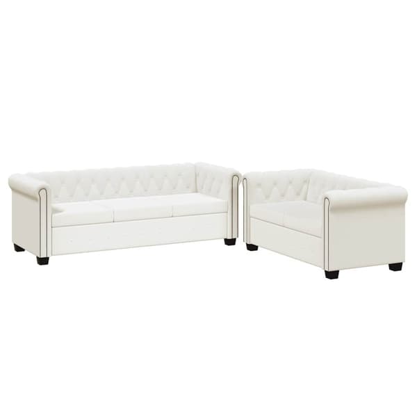 Chesterfield 2-sits och 3-sits konstläder vit