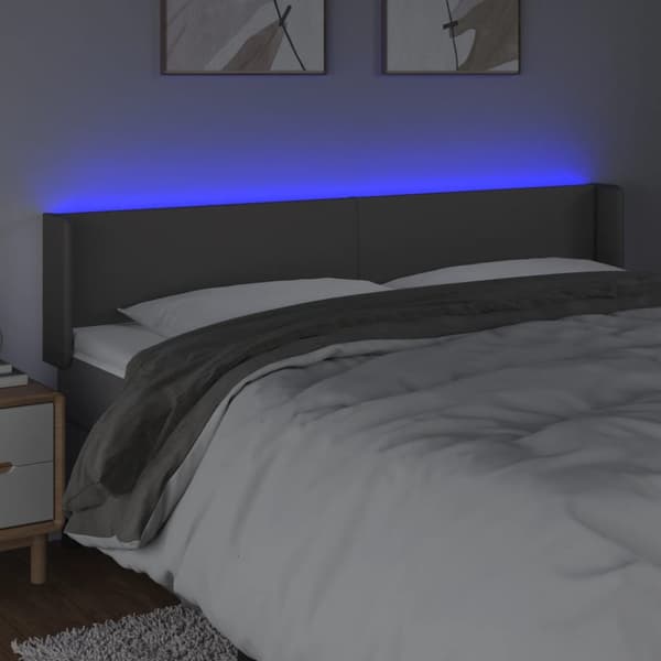 Sänggavel LED grå 203x16x78/88 cm konstläder