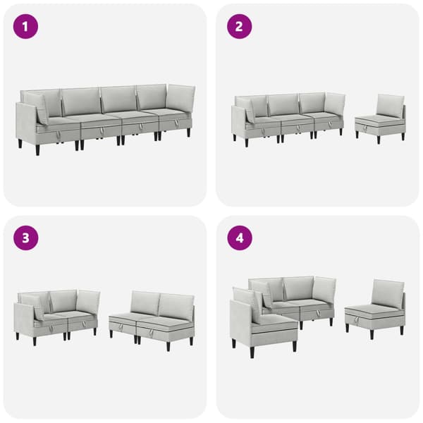 Möbelset för vardagsrummet 4 pcs Ljusgrå Tyg