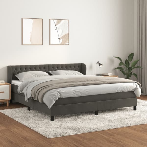 Ramsäng med madrass mörkgrå 180x200 cm sammet